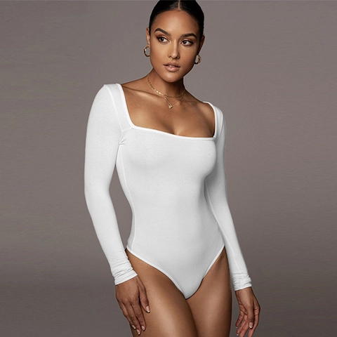 Body Sexy da Donna Scollo Quadrato Manica Lunga Vestibilità Aderente Elastico Poliestere Spandex Foderato in Pile Autunno Inverno Top