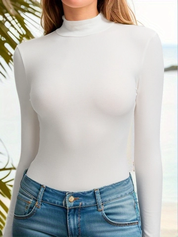 Women Mock Neck Ribbed Long Sleeve Bodysuit Sexy Slim Fit Viscose Spandex Basic Solid Color Layering Leotard Top