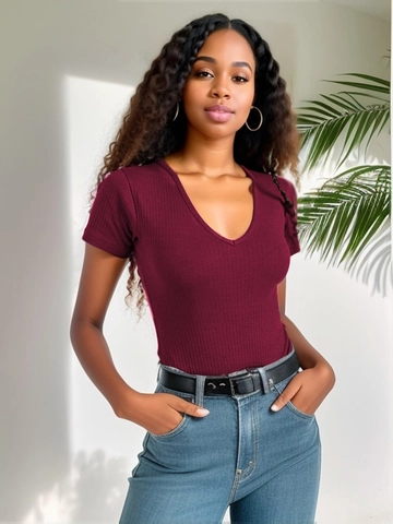 Sexy Bodysuit a Maniche Corte Con Scollo a V a Costine Per Donna Jumpsuit Aderente in Poliestere e Spandex Elasticizzato