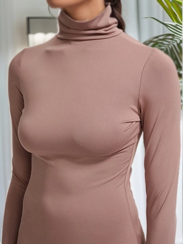 Women High Neck Slim Fit Long Sleeve Maxi Dress Solid Color Elegant Bodycon Polyester Spandex Long Dress For Party Daily