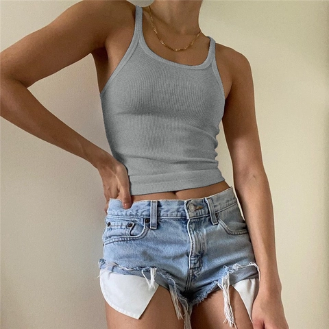 Women Sexy Slim Fit U-Neck Ribbed Cotton Tank Top Summer Basic Sleeveless Racerback Camisole Solid Color Underwear Top