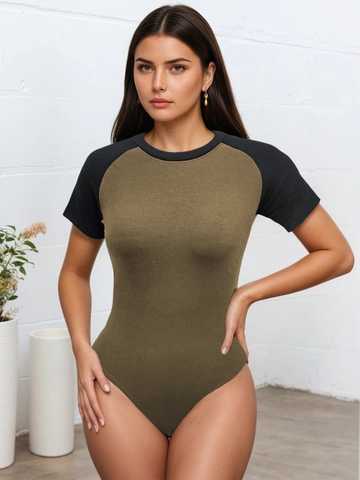 Bodysuit d'Été pour Femmes Colorblock Manches Courtes Col Rond Tricot à Côtes Coupe Mince Streetwear Jumpsuit Top