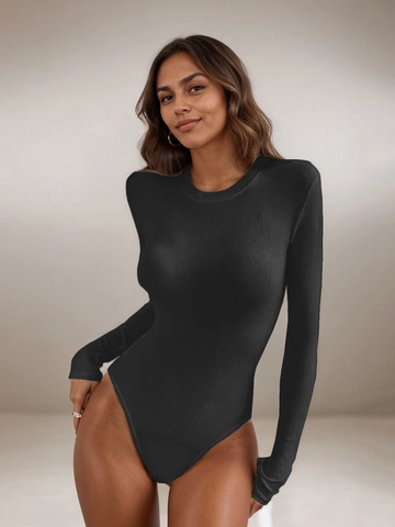 Women's Ribbed Long Sleeve Bodysuit Round Neck Slim Fit Viscose Spandex Solid Color Basic Jumpsuit Top Spring Casual