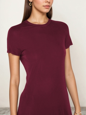 Women's Casual Round Neck Short Sleeve Slim Fit A-Line Midi Dress Elegant Solid Color Polyester Spandex Summer Fashion Outfits