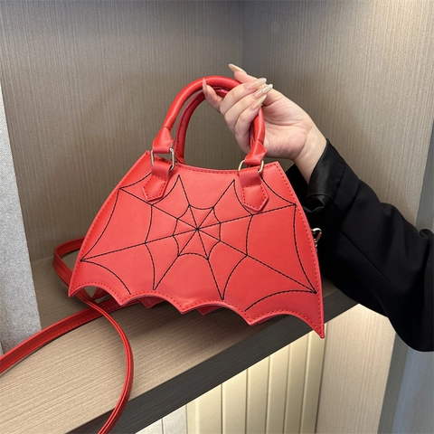 Fledermausflügel Umhängetasche PU Leder Spinnennetz Stickerei Handtasche Gothic Halloween Party Für Damen