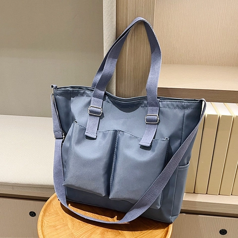 Large Capacity Nylon Tote Bag For Women Waterproof Multi Pocket Shoulder Crossbody Bag Casual School Style