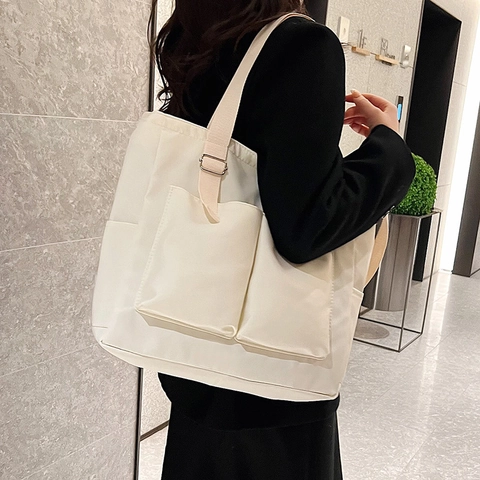 Large Capacity Nylon Tote Bag For Women Waterproof Multi Pocket Shoulder Crossbody Bag Casual School Style