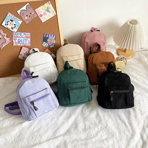 Women Casual Corduroy Mini Backpack Japanese Style Solid Color Small School Bag For Girls Teenagers Daily Travel Storage Bag