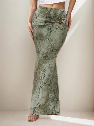 Jupe Longue Froncée à Imprimé Marbre Vintage pour Femmes Jupe Longue Ajustée Taille Haute avec Boucle Métallique Style Vacances