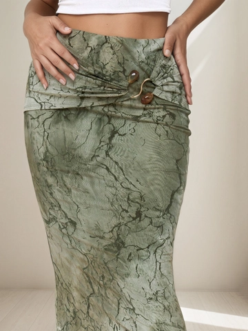 Jupe Longue Froncée à Imprimé Marbre Vintage pour Femmes Jupe Longue Ajustée Taille Haute avec Boucle Métallique Style Vacances