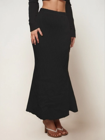 Damen Casual Hohe Taille Einfarbig Plissee Maxirock Slim Fit Wellenstruktur Fischschwanz Hüftrock Elegante Lange Unterteile