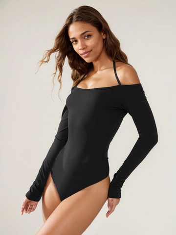 Sexy Damen Halterhals Schulterfrei Bodysuit Langarm Einfarbig Slim Fit Fashion Streetwear Rückenfrei Jumpsuit Top