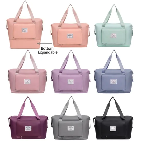 Large Capacity Polyester Travel Bag Expandable Gym Duffel Bag With Dry Wet Separation Multi Pocket Weekend Overnight Tote For Yoga Workout Holiday