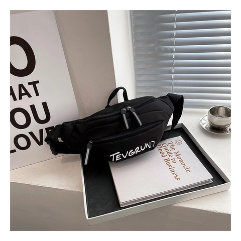 Women Casual Oxford Fabric Waist Bag Letter Print Crossbody Chest Pack Urban Minimalist Lightweight Travel Belt Shoulder Pouch