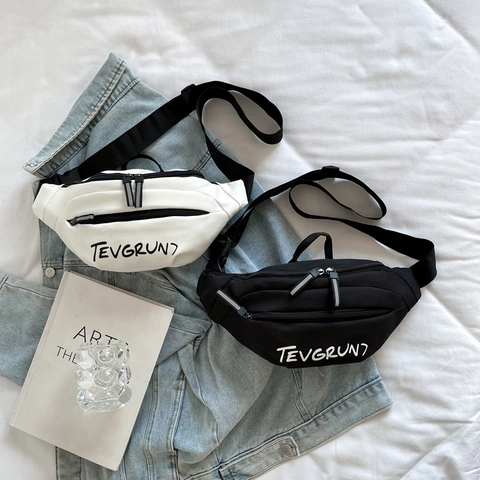 Women Casual Oxford Fabric Waist Bag Letter Print Crossbody Chest Pack Urban Minimalist Lightweight Travel Belt Shoulder Pouch