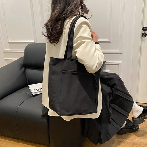 Women Large Capacity Canvas Tote Bag Casual Crossbody Shoulder Bag With Zipper Pocket Commuter Handbag White Black Yellow