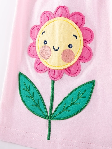 Set di Abbigliamento Casual Estivo da Ragazza Top in Cotone con Applique di Girasole e Pantaloni Capri con Stampa Arcobaleno