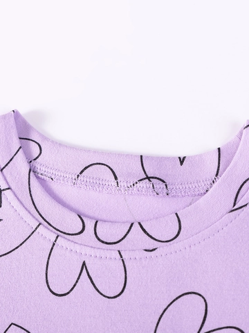 Abito a Maniche Corte Estivo da Ragazza in Cotone con Stampa a Cuore Viola Volant Casual Principessa Linea A Abbigliamento per Bambini