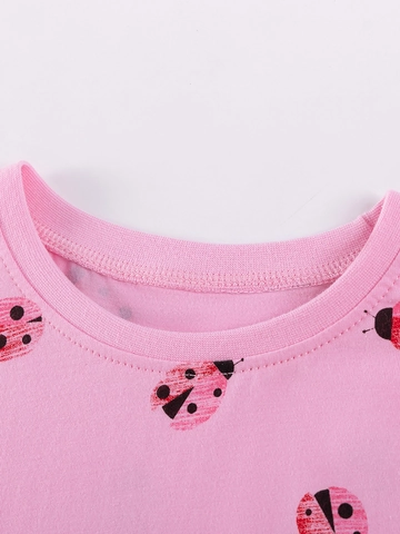 Set di Abbigliamento Estivo in Cotone per Bambine Canotta con Stampa Coccinella e Orlo con Volant e Pantaloncini Set Due Pezzi Rosa