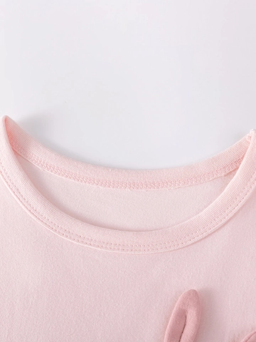 Completo di Abbigliamento Estivo per Bambine in Cotone Con T-Shirt a Maniche Corte e Pantaloni Floreali Con Applicazione Coniglio