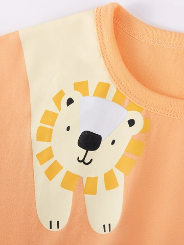 Ensemble Haut et Short Décontracté d'Été pour Garçon en Coton T-Shirt à Manches Courtes et Pantalons à Imprimé Animalier Motif Lion Zèbre Crocodile Vêtements pour Enfants