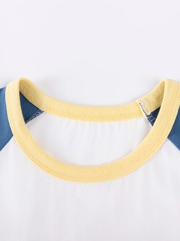 Ensemble Deux Pièces Été en Coton pour Garçons T-Shirt à Manches Courtes et Short Alligator de Dessin Animé Imprimé Patchwork