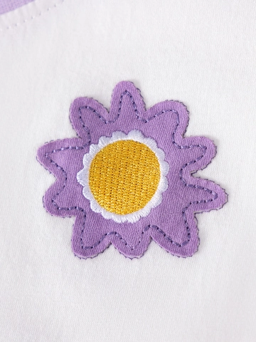 Completo Estivo da Ragazza T-Shirt Bianca a Maniche Corte e Pantaloni a Fiori Viola Due Pezzi in Cotone Abbigliamento Casual