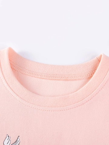 Vêtements d'Été pour Filles Haut à Manches Courtes à Volants et Pantalon Rose Imprimé Souris de Dessin Animé en Coton Tenue Enfant