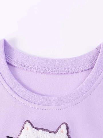 Robe d'Été à Manches Courtes Violette pour Filles Avec Broderie de Chat et Tutu en Maille Florale Robe Princesse en Coton