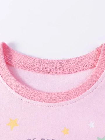 Completo Estivo da Bambina in Cotone Rosa con Stampa Unicorno Arcobaleno Maglietta a Maniche Corte e Pantaloni con Orlo con Volant