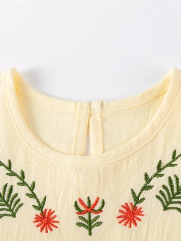 Mädchen Baumwolle Kurzarm Kleid Mit Blumenstickerei Pastoraler Stil Rundhals Sommer Prinzessinnenkleid Für Kinder Kleidung