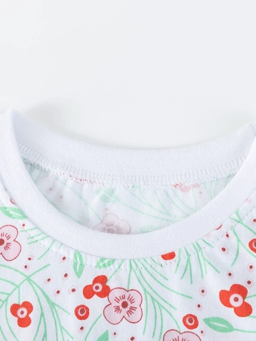 Ensemble d'Été Fille Little Maven Haut à Fleurs Manches Volantes et Short Orange Corail avec Nœud en Coton