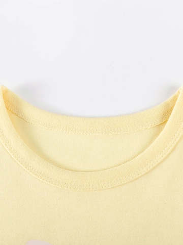 Ensemble d'Été Little Maven pour Filles T-Shirt en Coton Jaune Motif Lapin Et Short à Carreaux Vert Tenue Décontractée Deux Pièces