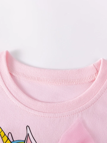 Little Maven Toddler Girls Summer Clothing Set Pink Unicorn Short Sleeve T-Shirt Rainbow Mesh Tulle Skirt 2-Piece Outfit