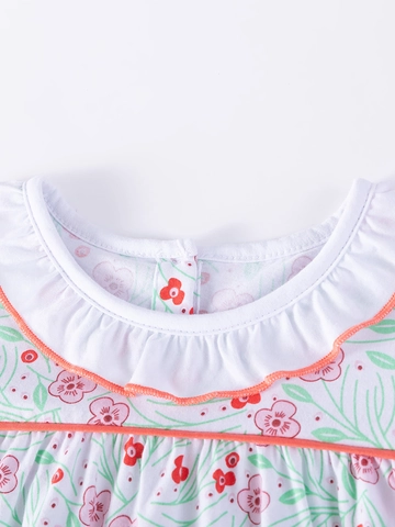Little Maven Vestito a Fiori per Bambine Manica Corta Colletto a Volant Cotone Estate Principessa Festa Linea ad A per 2-7 Anni