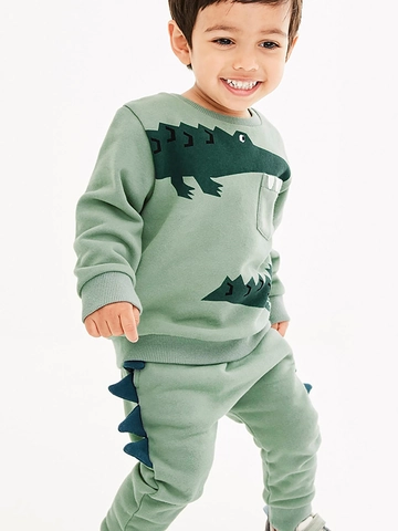 Ensemble Sweat à Capuche et Pantalon Doublé de Polaire pour Garçons Vert Crocodile Dessin Animé Sweat-shirt à Manches Longues Jogging Vêtements Enfants