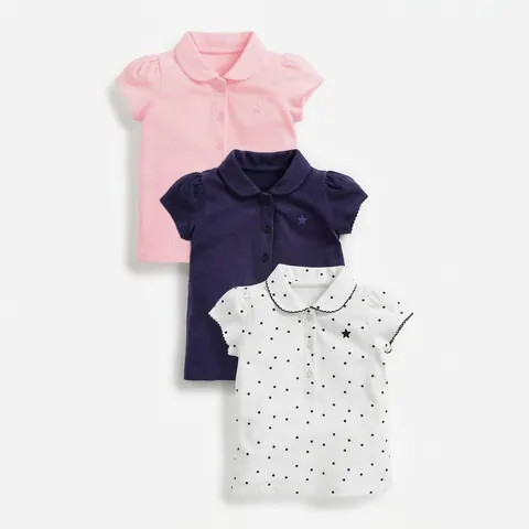 Kinder Baumwolle Polo Shirt Kurzarm Peter-Pan-Kragen Stickerei Stern Gepunktet Kleinkind Mädchen Sommer Tops Kleidung