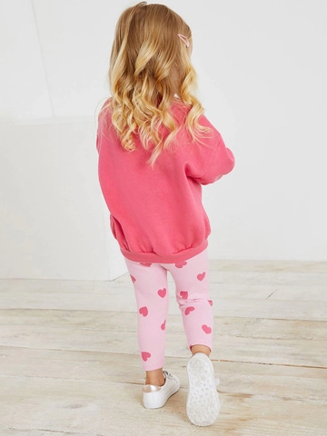 Little Maven Mädchen Baumwolle Sweatshirt Leggings Set Langarm Rosa Herz Buchstabendruck Kleinkind Casual 2 Teiliges Herbst Outfit