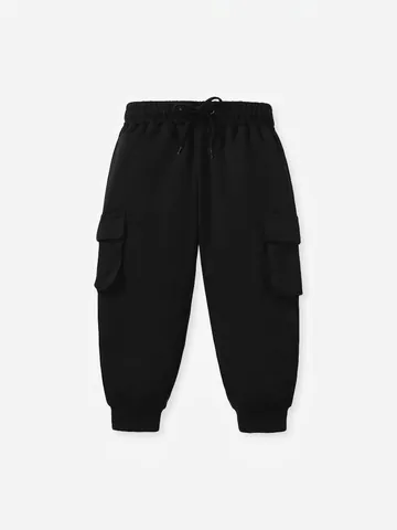 Boys Casual Cotton Cargo Pants Solid Color Kids Track Jogger Trousers Ribbed Cuff Elastic Waist Child Clothes