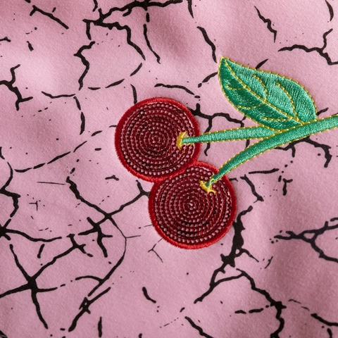 Felpa da Ragazza Foderata in Pile Cotone Manica Lunga Top Rosa Ciliegia Ricamata Pullover per Autunno Inverno Bambini