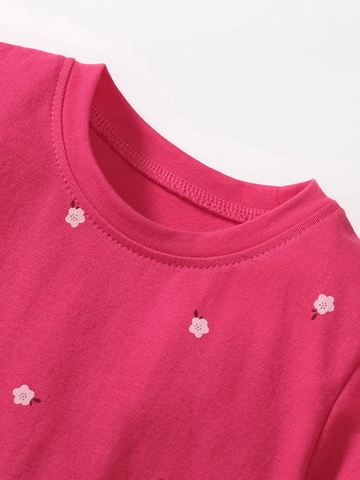 Kleine Mädchen Baumwolle Kurzarm Kleid Cartoon Einhorn Regenbogen Applikation Blumendruck Sommer Lässig Prinzessin Kleid
