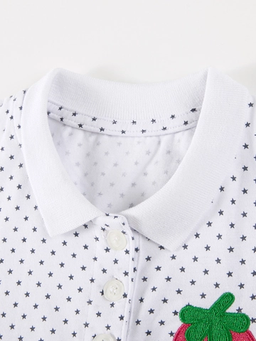 Little Girls Cotton Polo Shirt With Strawberry Embroidery Star Print Short Sleeve Summer Casual Kids Fashion Top