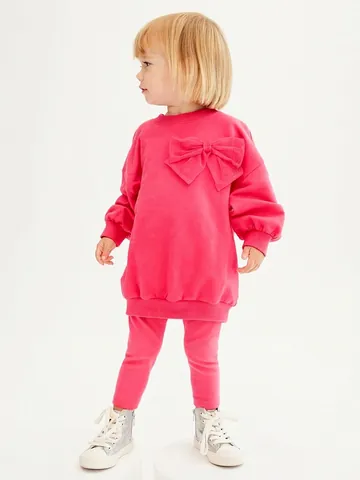 Little Maven Filles Décontracté Rouge Rose Sweat Manche Longue Haut Et Pantalon Avec Grand Nœud Deux Pièces Enfants Vêtements Automne Ensemble