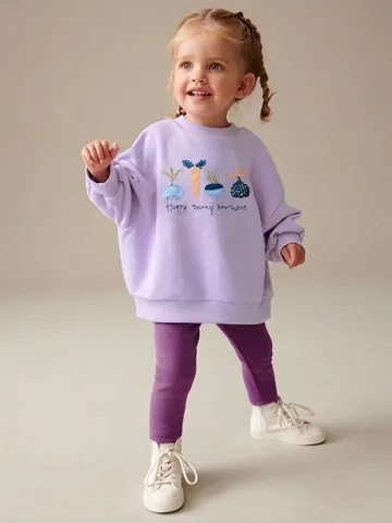 Completo da Bambina Viola Lavanda Felpa a Maniche Lunghe e Pantaloni a Costine Con Ricamo di Verdure Cartoon Abbigliamento Autunnale Casual
