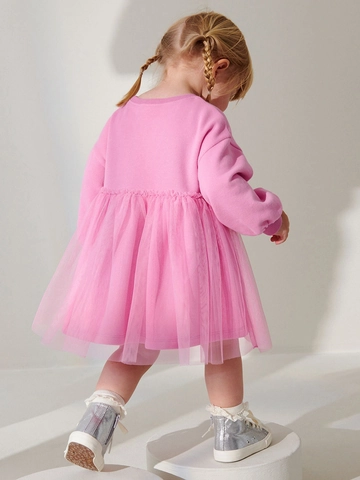 Robe Manches Longues Rose Filles Broderie Lapin Coton Épissage Maille Tout-petit Princesse Tutu Robe pour Automne Fête Doux Vêtements Enfants