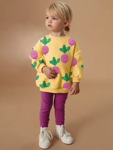 Vêtements Décontractés pour Filles en Coton d'Automne avec Imprimé Radis Dessin Animé Sweat-shirt et Pantalon Leggings Nervurés