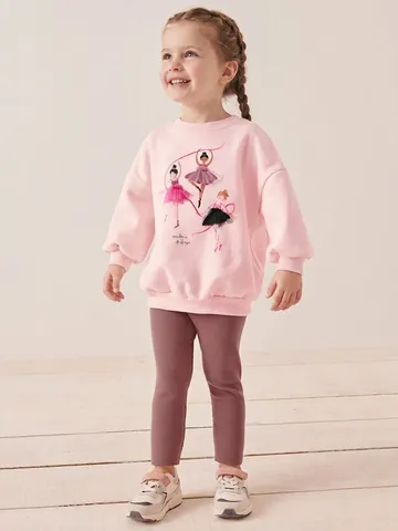 Little Maven Mädchen Kleidung Set Rosa Balletttänzerin Druck Langarm Sweatshirt Mit Lila Gerippte Hose Herbst Outfit