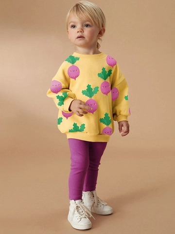 Vêtements Décontractés pour Filles en Coton d'Automne avec Imprimé Radis Dessin Animé Sweat-shirt et Pantalon Leggings Nervurés