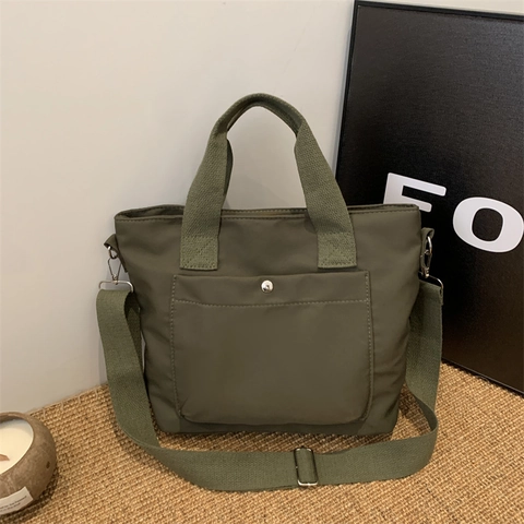Grote Capaciteit Canvas Tote Tas Voor Dames Casual Woon-werkverkeer Nylon Voering Schoudertas Minimalistisch Effen Kleur Crossbody Tas