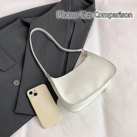 Bolso de Axila de Estilo Coreano de Cuero de Charol Brillante de Color Sólido para Mujer Bolso de Hombro Minimalista Moda Diario
